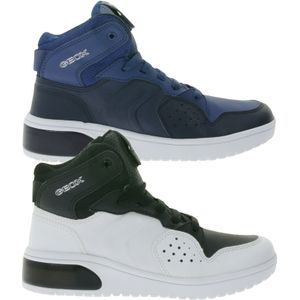 GEOX Xled Kinder Echtleder-Sneaker mit atmungsaktiver Sohle Mid-Cut-Schuhe für Jungen und Mädchen J947QA-0BCBU Weiß/Schwarz oder Dunkelblau/Schwarz