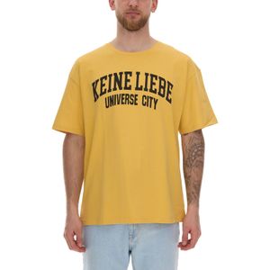 KEINE LIEBE Universe City Herren Baumwoll-Shirt mit farblichen Akzenten T-Shirt Rundhals-Shirt Kurzarm-Shirt KLTS1012YEL Gelb/Schwarz