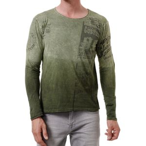 Herren Longsleeve mit Farbverlauf Baumwoll-Langarm-Shirt Sommer-Pullover Freizeit-Shirt R-10146 Khaki