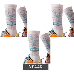 3 Paar MARY JANE BERLIN Tennis-Socken Baumwoll-Socken mit Logo-Print  2406-4-SO-02 Weiß