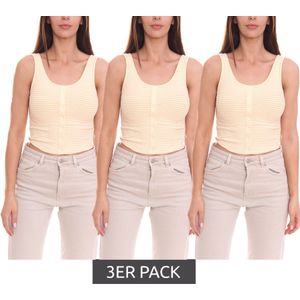3er Pack LTB KOBELE Damen T-Shirt Sommer-Shirt gestreiftes Crop-Top 14423503 Gelb/Weiß