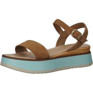 SANSIBAR Damen Sandalette mit Plateau-Sohle Echtleder-Schuhe 1096221 Braun/Hellblau