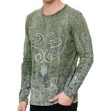 Herren Longsleeve mit Allover-Tribal-Print Baumwoll-Langarm-Shirt Sommer-Pullover Freizeit-Shirt R-10152 Khaki