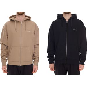 STONES Herren Oversized-Jacke moderner Baumwoll-Jacke 400gsm mit Kapuze mit Logo-Stickerei Hellbraun oder Schwarz