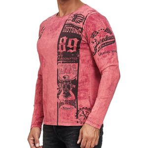 Herren Longsleeve gebatikt Baumwoll-Langarm-Shirt Sommer-Pullover Freizeit-Shirt R-10146 Rot