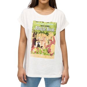 RE:COVERED X Disney The Jungle Book Damen Baumwoll-Shirt mit Dschungelbuch Vintage Poster-Print T-Shirt Rundhals-Shirt MMDIS2594 Creme-Weiß