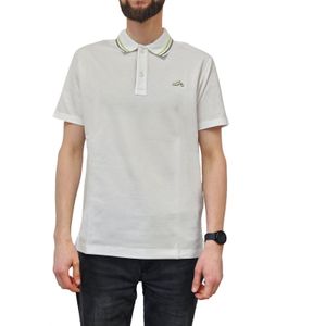 PAUL & SHARK Herren Baumwoll-Shirt Polo-Shirt Kurzarm-Shirt mit Stickerei Alltags-Hemd 24411286 010 Weiß/Grün/Grau
