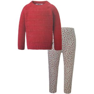 DKNY zweiteiliges Kinder Chenille-Set bestehend aus Sweatshirt und Leggings mit Effektgarn und Punktemuster Pullover und Hose für Mädchen Kleinkind 1527280 Rot/Weiß