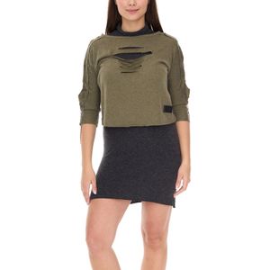 ROCKUPY 2 in 1 Damen Kleid mit T-Shirt Mini-Kleid mit Stehkragen Baumwoll-Dress W.0418005 Grau/Khaki