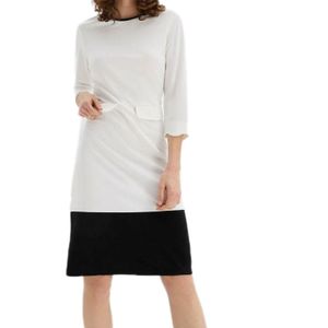 Damen Sommer-Kleid Jersey-Kleid mit Reißverschluss Mini-Kleid Frühlings-Kleid 960734 Weiß