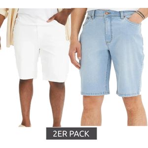 2er Pack Herren Jeans-Shorts Denim-Hosen im 5-Poket Style kurze Hose Sommer-Hose 965330 Blau/Weiß