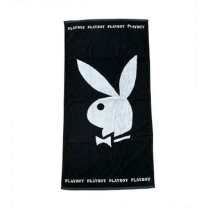 PLAYBOY x DEF Baumwoll-Badetuch wendbares Frottee-Handtuch mit großem Marken-Logo 70cm x 140cm DFPBTW1002 BLK Schwarz/Weiß