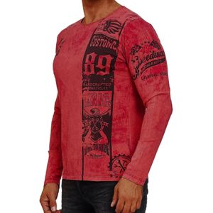 Herren Longsleeve gebatikt Baumwoll-Langarm-Shirt Sommer-Pullover Freizeit-Shirt R-10146 Modell 1 Rot