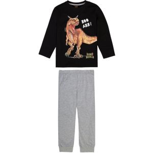 DINO WORLD Kinder 2-teiliger Pyjama für Jungen Schlafanzug-Set mit Dino-Print Baumwoll-Homewear schlichte Hose Nachtwäsche 44040452 Schwarz/Grau