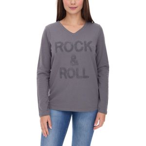 Aniston SELECTED Damen Baumwoll-Pullover Langarm-Shirt mit ROCK & ROLL Schriftzug Alltags-Pullover 39352300 Grau