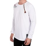 Herren Longsleeve mit kleinem Schriftzug-Print Baumwoll-Langarm-Shirt Sommer-Pullover Freizeit-Shirt R-10120 Weiß