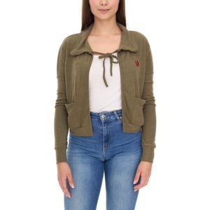 ROCKUPY Damen Baumwoll-Cardigan Bolero-Jacke Langarm-Strickjacke mit Taschen 330643 Khaki