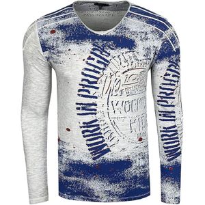 Herren Longsleeve im Vintage-Stil Work in Progress Langarm-Shirt Rundhals Baumwoll-Shirt R-10109 Hellgrau