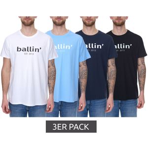 3er Pack Ballin Est. 2013 Herren nachhaltiges Baumwoll-Shirt mit Logo-Print auf der Front Kurzarm-Shirt SH-REG-H050 Weiß, Navy, Hellblau oder Schwarz