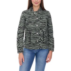 vestino Damen Übergangs-Jacke Baumwoll-Jacke mit Tiermuster Jeans-Sommer-Jacke 900810 Khaki/Schwarz