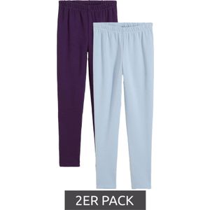 2er Pack Kinder Funktionsleggings mit weichem Plüschfutter Baumwoll-Hosen Alltags-Leggings 923562 Lila/Blau