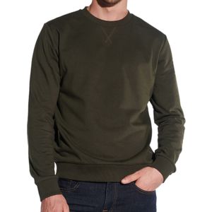 steffen klein Herren Basic Pullover mit Flatlock-Stitching Alltags-Sweater Baumwoll-Sweatshirt 5048 Khaki