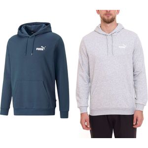 PUMA ESS Logo Herren stylischer Kapuzen-Pullover Baumwoll-Hoodie mit Logo auf der Brust 679631 Grau, Blau