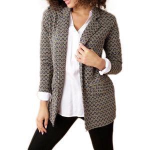 Aniston SELECTED Damen Alltags-Blazer mit Allover-Waben-Print Business-Jacke Anzug-Jacke 66756231 Braun/Blau/Schwarz