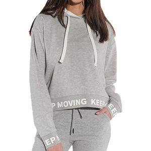 COURSE Damen Cropped-Pullover Baumwoll-Pullover mit Kapuze Langarm-Shirt 900010 Grau