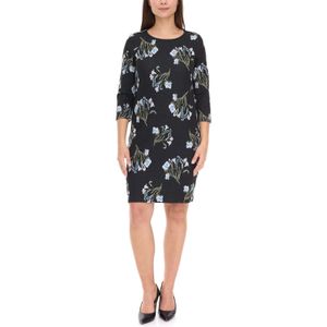 Aniston CASUAL Damen Strick-Kleid mit Blumen-Print Sommer-Kleid 3/4-Arm 62941323 Schwarz