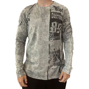 Herren Longsleeve im Batik-Stil Langarm-Shirt mit urbanem Print Sommer-Pullover R-10146 Hell-Grau