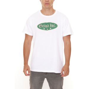 GRIND Inc Old School Logo Tee Herren Kurzarm-Shirt mit Logo-Print Baumwoll-T-Shirt GITR003 Weiß