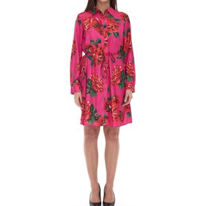 Aniston CASUAL Damen Kleid mit Allover-Blumen-Print Langarm-Kleid 87575134 Pink/Rot/Grün