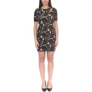 melrose Mini-Kleid Damen Sommerkleid mit Blütendruck und Cut-Out an der Schulter 2938 2201 Schwarz/Bunt