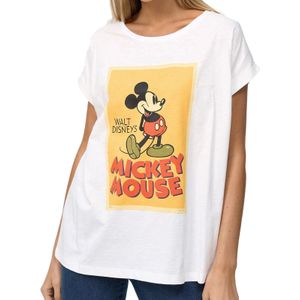 RE:COVERED X Disney Damen T-Shirt mit Mickey Mouse Print Baumwoll-Shirt Rundhals-Shirt MMDIS2591 Wollweiß