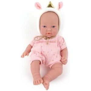 Baby popje met unicorn muts 28cm - Paars