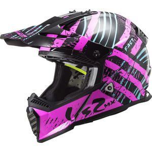 LS2 MX437 Fast Evo Verve Zwart Fluo Roze Crosshelm Maat 2XL