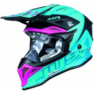 Just1 J39 Thruster Benzineblauw Roze Offroad Helm Maat XS