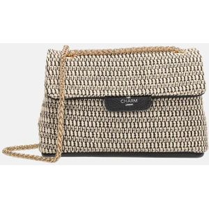 Charm London Raffia schoudertas zwart beige