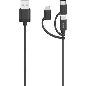 Hama Micro-USB-kabel 3in1 Incl. Adapt. Naar USB-C & Lightning USB 2.0 0,75 M