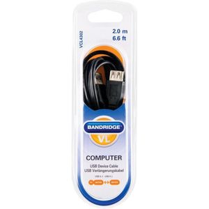 Bandridge USB 2.0 A Male naar USB 2.0 A Female 2 m Zwart