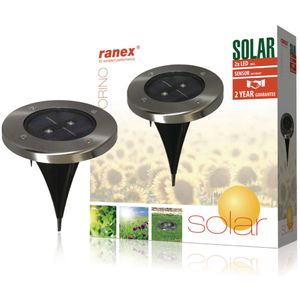 Ranex Ra-5000389 Ronde Led Solar Grondspot Geborsteld Rvs Glas