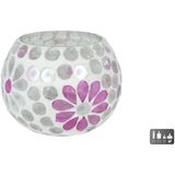 Glazen Windlicht Holly 9x8x8 cm Wit/Roze