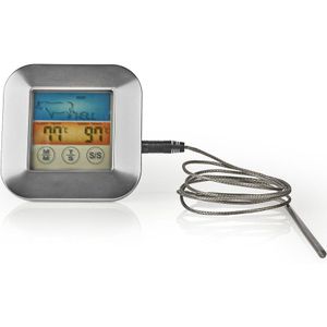 Nedis Vleesthermometer - Alarm / Temperatuurinstelling / Timer - LCD-Kleurenscherm - 0 - 250 °C - Wit / Zilver