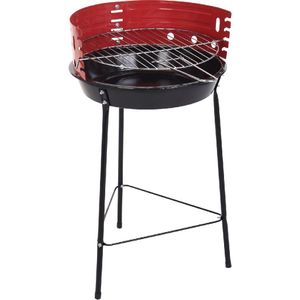 Houtskoolbarbecue Ø33 cm - Verstelbare Grill BBQ - Halfopen | Zwart/Rood