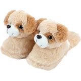Pantoffels - Beige - Pluche - Hond Motief - Antislip Zool