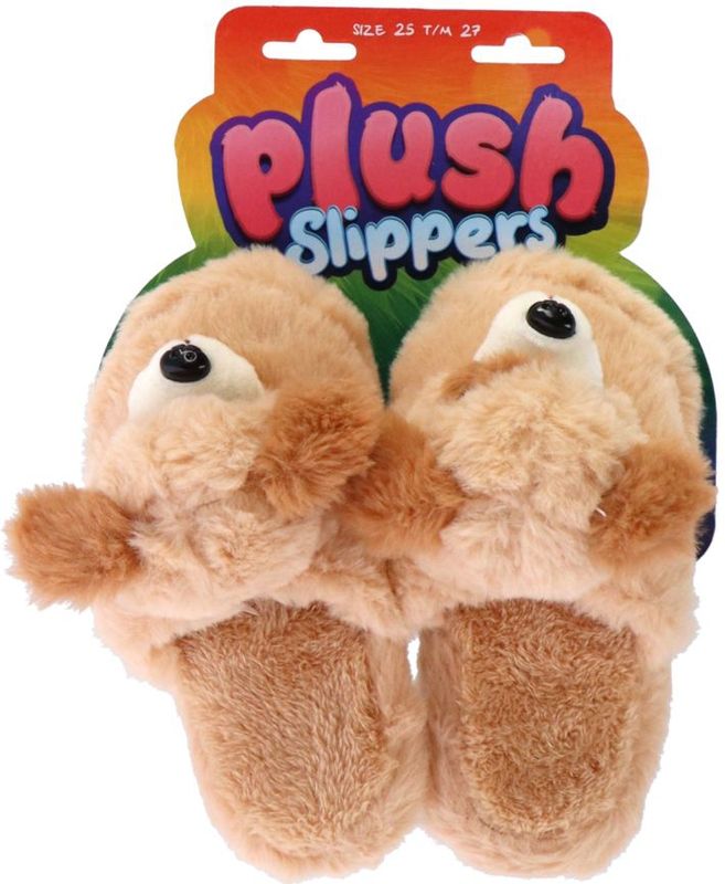 Pantoffels - Beige - Pluche - Hond Motief - Antislip Zool