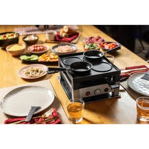 Solis 5 in 1 Table Grill 791 Gourmetstel 4 Personen - Raclette Gourmet Set - Bakplaat Gourmetten - Zilver/Zwart