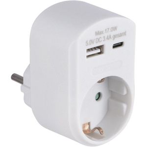 Scanpart Doorvoerstekker met RA en 1x USB-A + 1x USB-C Wit