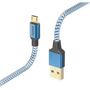 Hama Oplaadkabel Reflective USB-A - Micro-USB 1,5 M Nylon Blauw